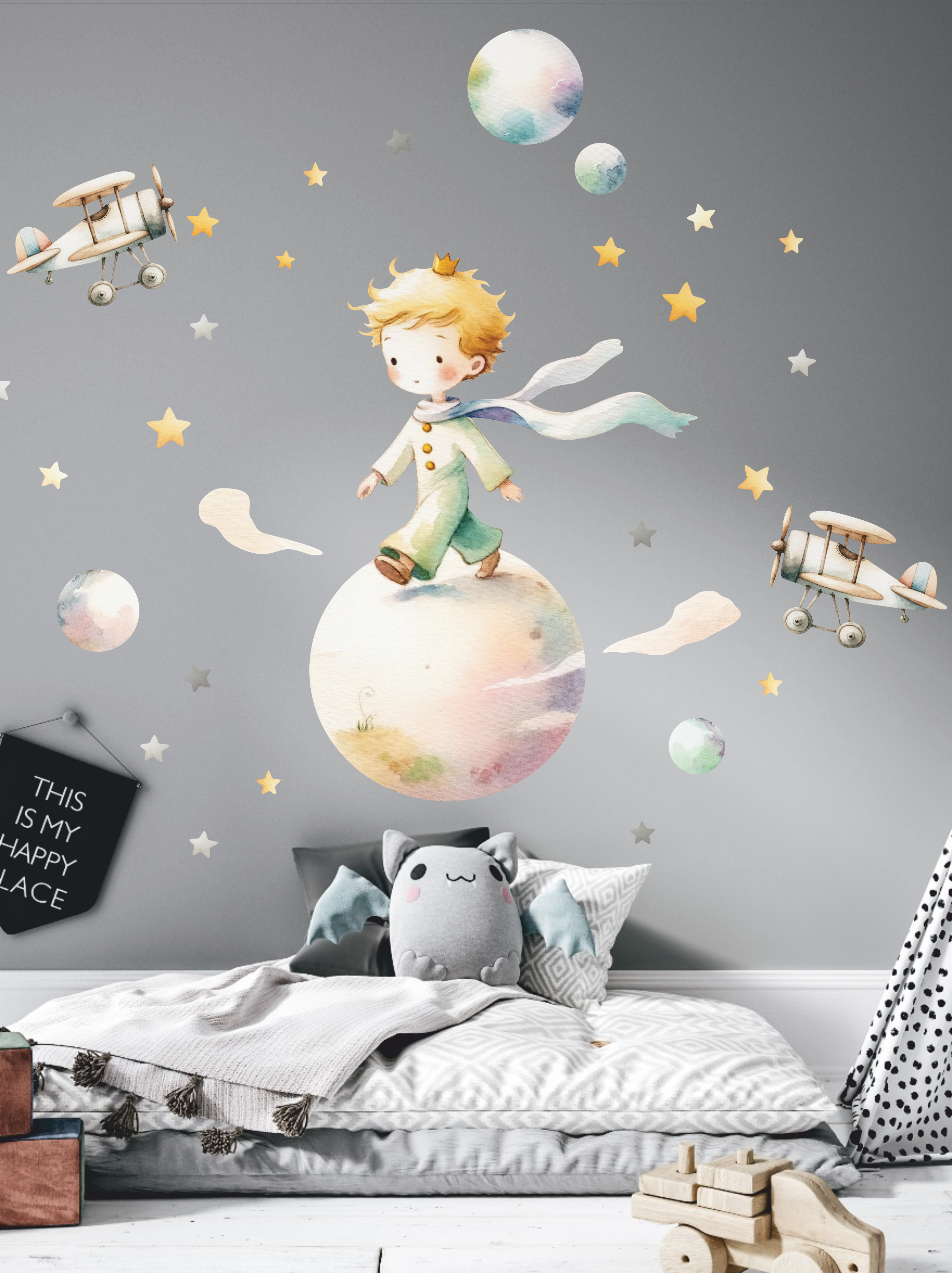 Наклейки на стену "Маленький принц" сет 4 с самолетами