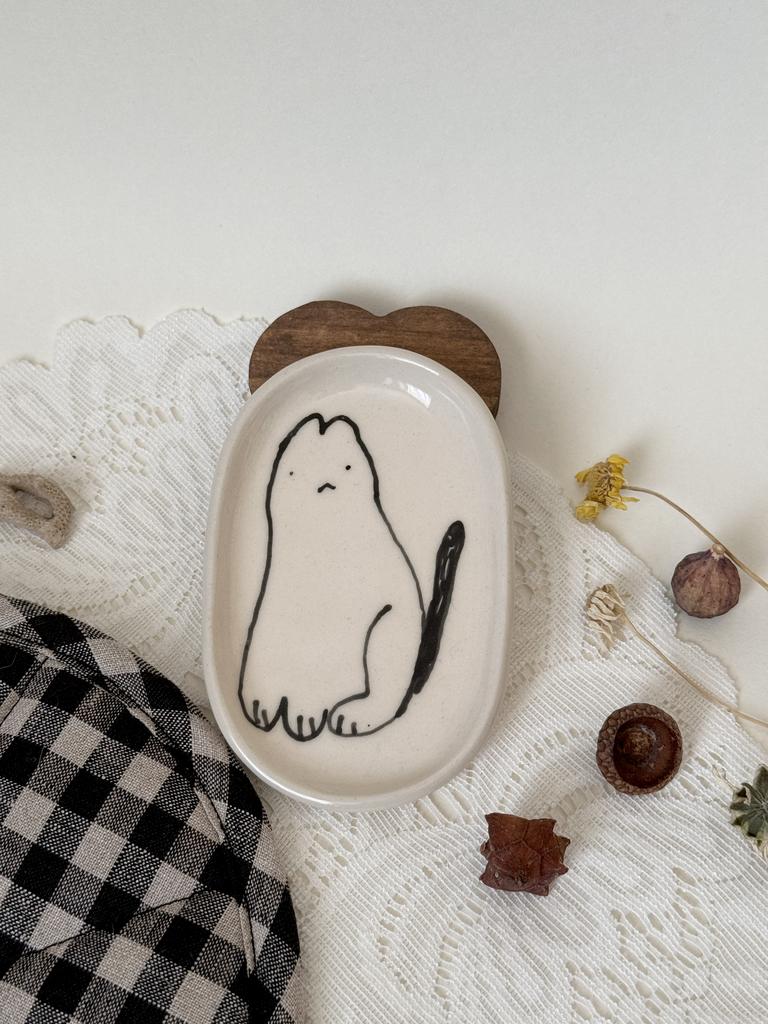 тарелочка керамическая овальная котик