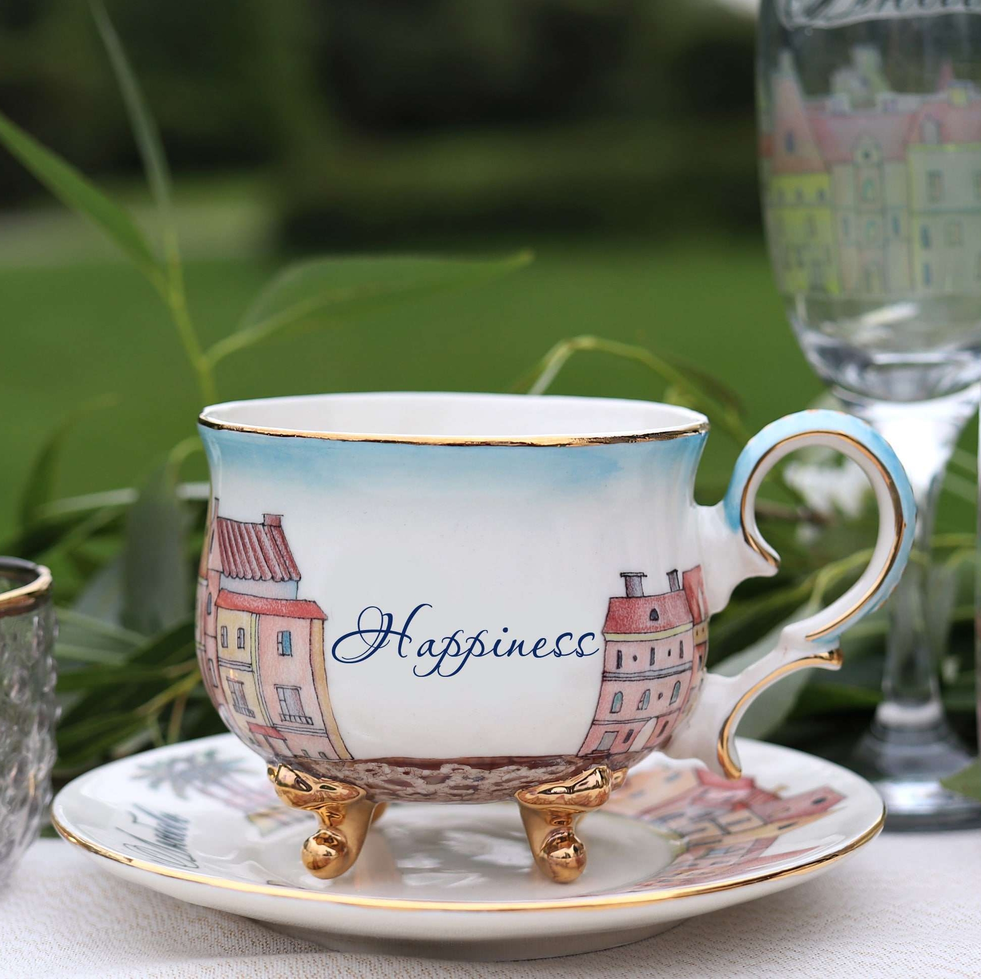 Handmade porcelain tea cup and saucer "Riviera"