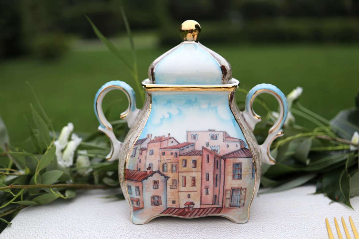 Handmade porcelain sugarbowl "Riviera"