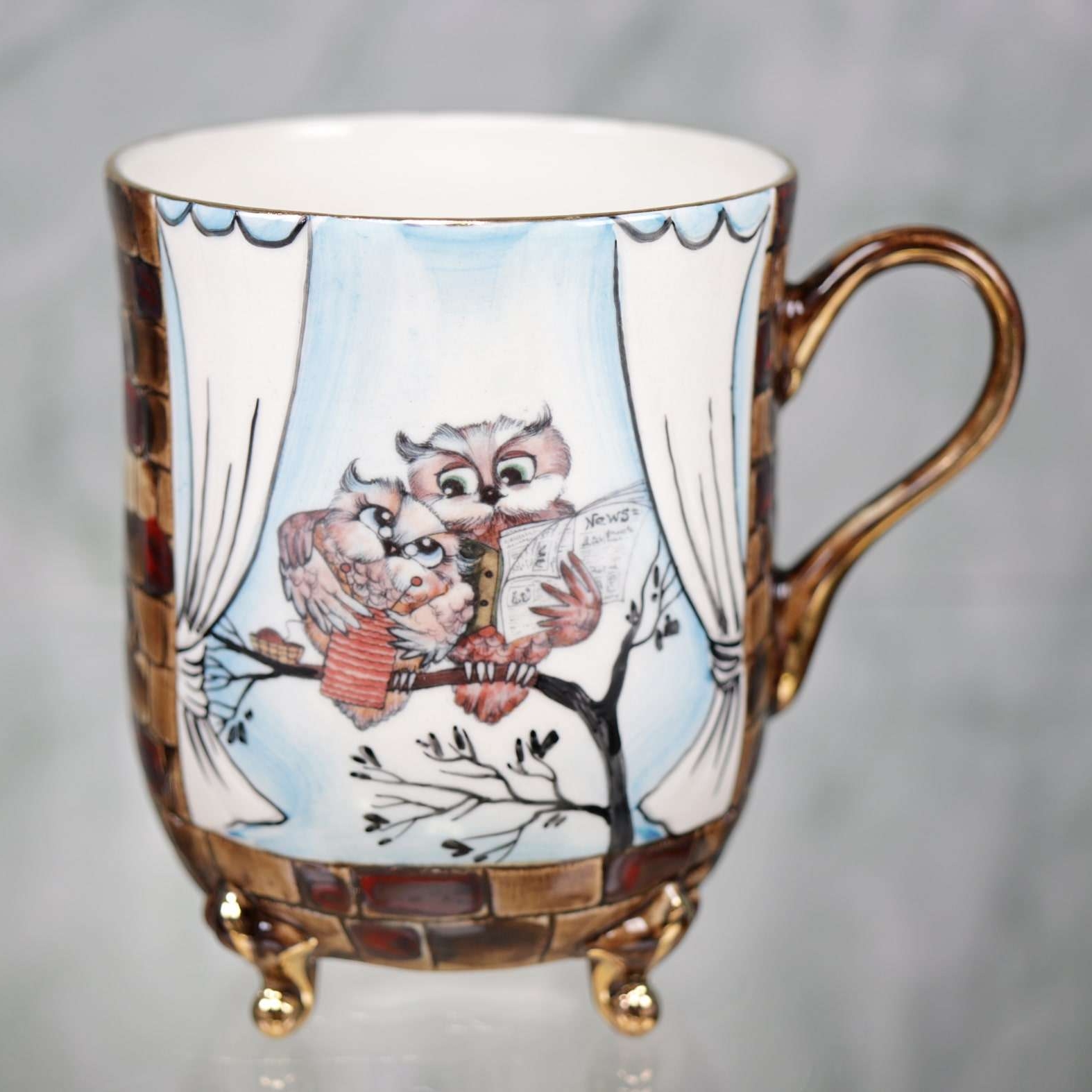 Large porcelain mug Owls