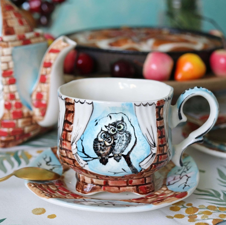 Чайная пара фарфоровая Две совушки