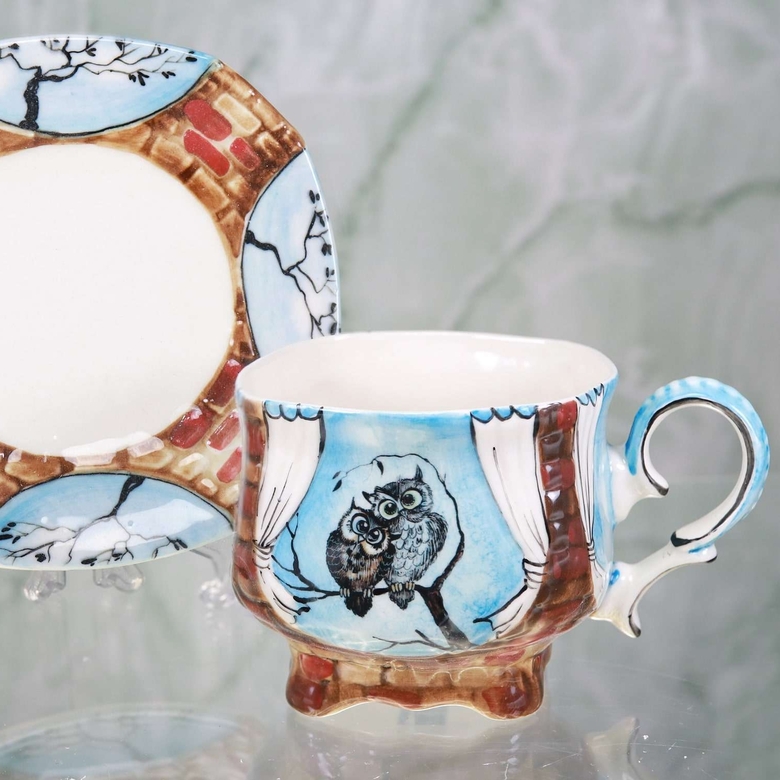 Чайная пара фарфоровая Две совушки