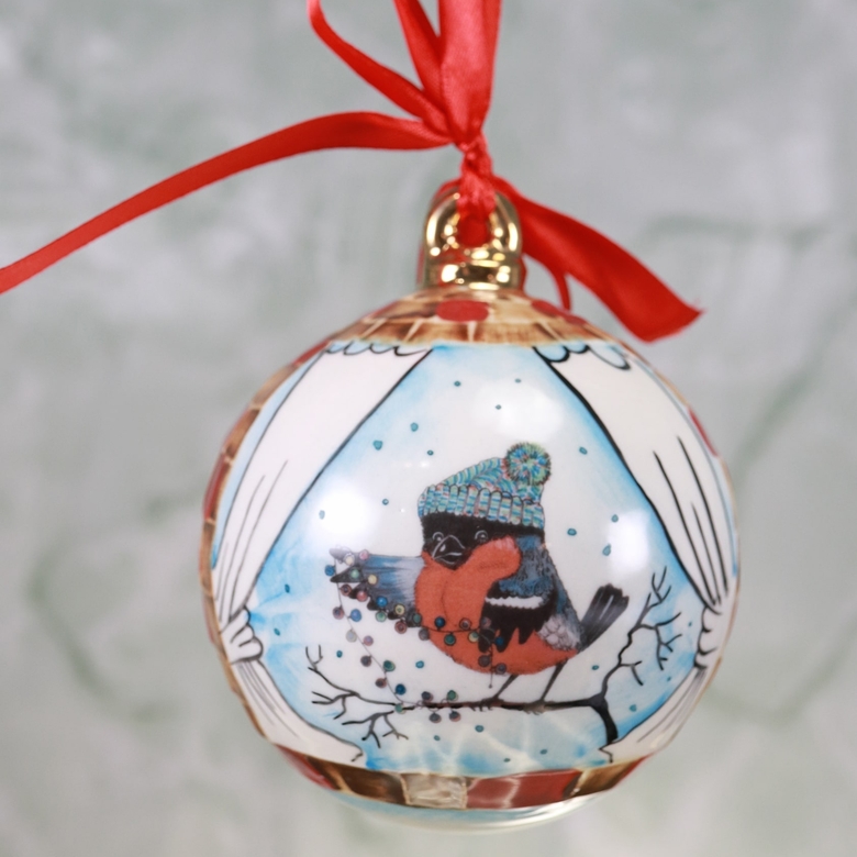 Porcelain christmas ball "Bullfinch"