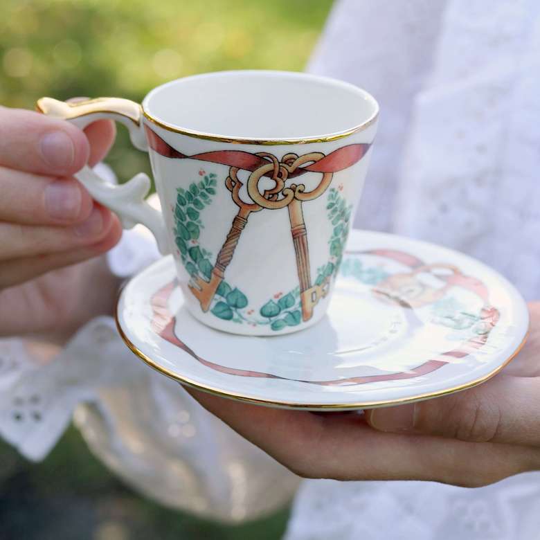 Porcelain Espresso Cup and saucer "The keys"