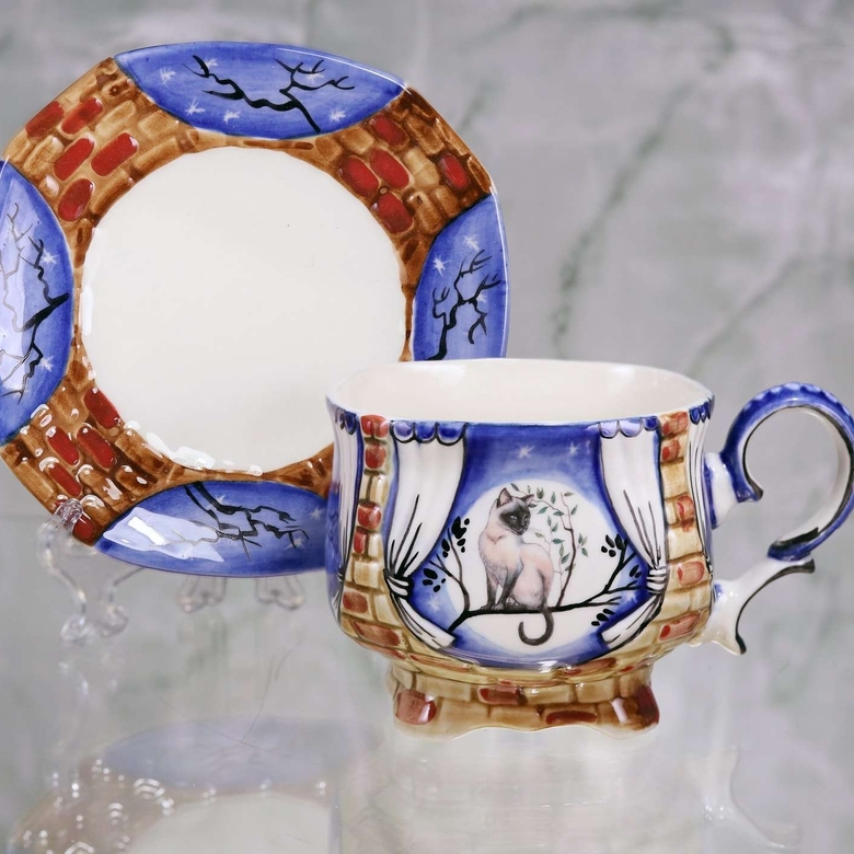 Чайная пара фарфоровая Лунный кот