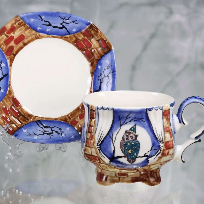 Чайная пара фарфоровая Совушка Звездочет