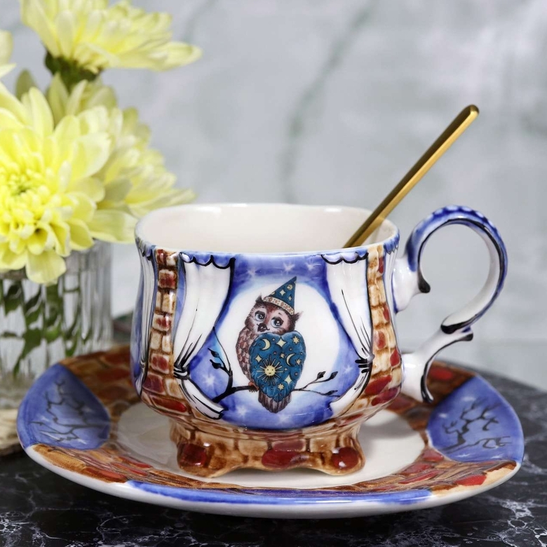 Кофейная пара фарфоровая Совёнок Звездочет
