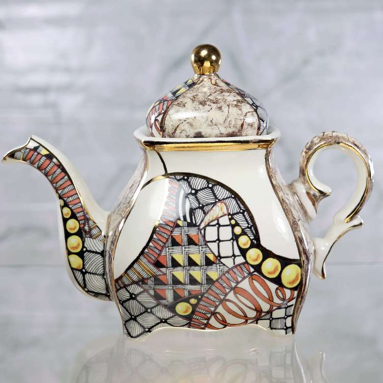 Чайник заварочный фарфоровый В стиле Дудлинг
