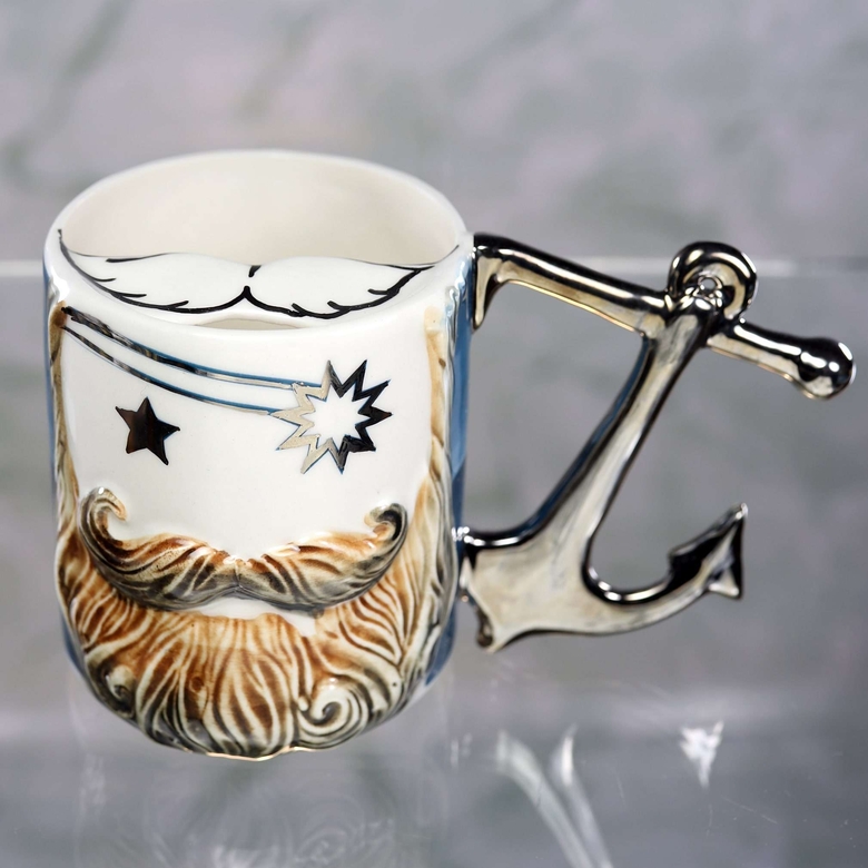 Чашка для усов Моряк. Ночь фарфоровая