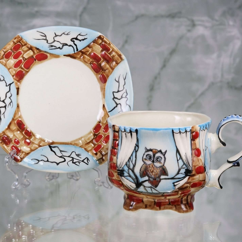 Чайная пара фарфоровая Маленький совенок