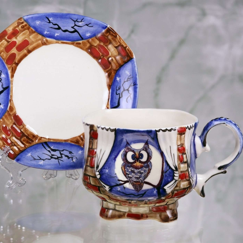 Чайная пара фарфоровая Сова. Ночь