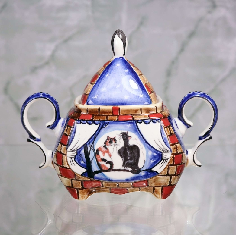 Сахарница фарфоровая Коты на ветке