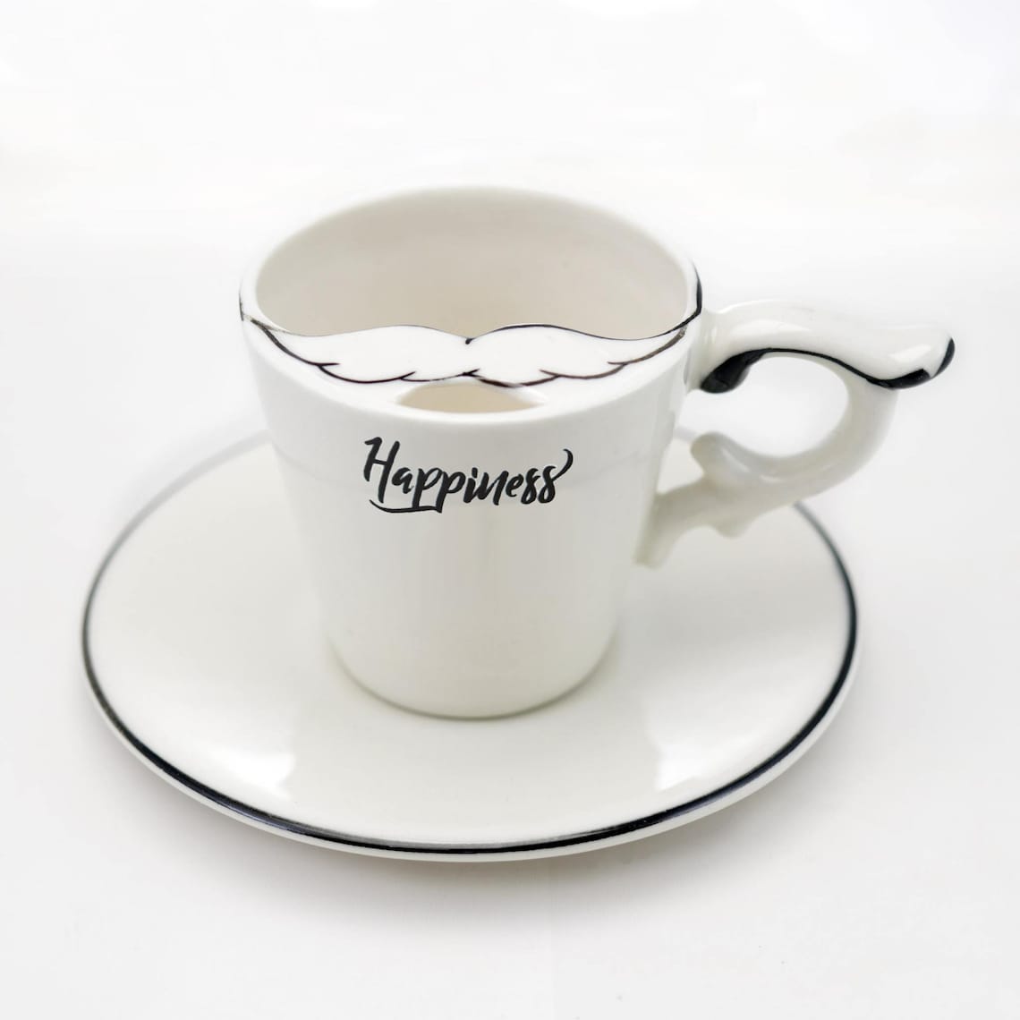 Mustache cup and saucer for espresso "Happiness"