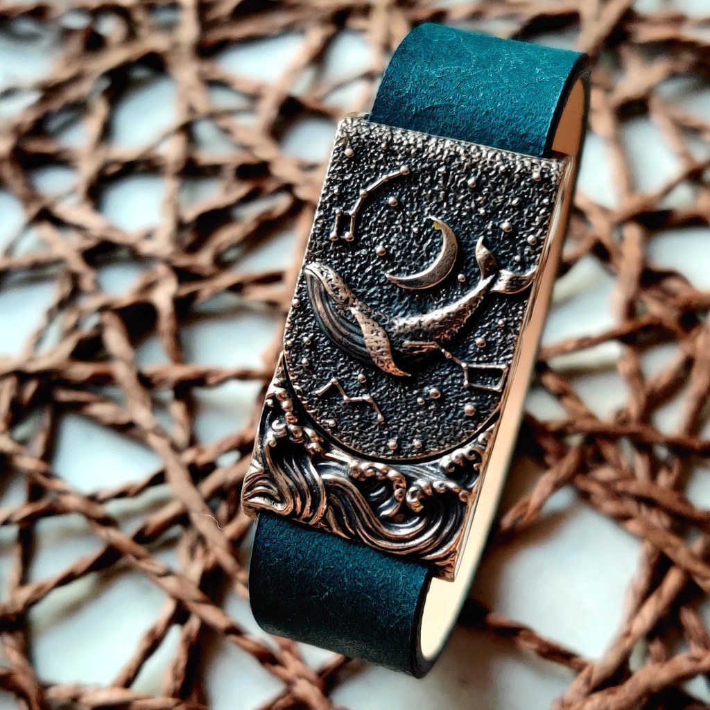 Браслет на кожаном ремне "Мечтатель", замок бронза/ мини