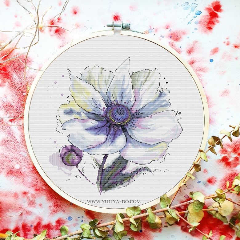 Схема вышивки "Белый принц" Анемон (203*203 крестиков)