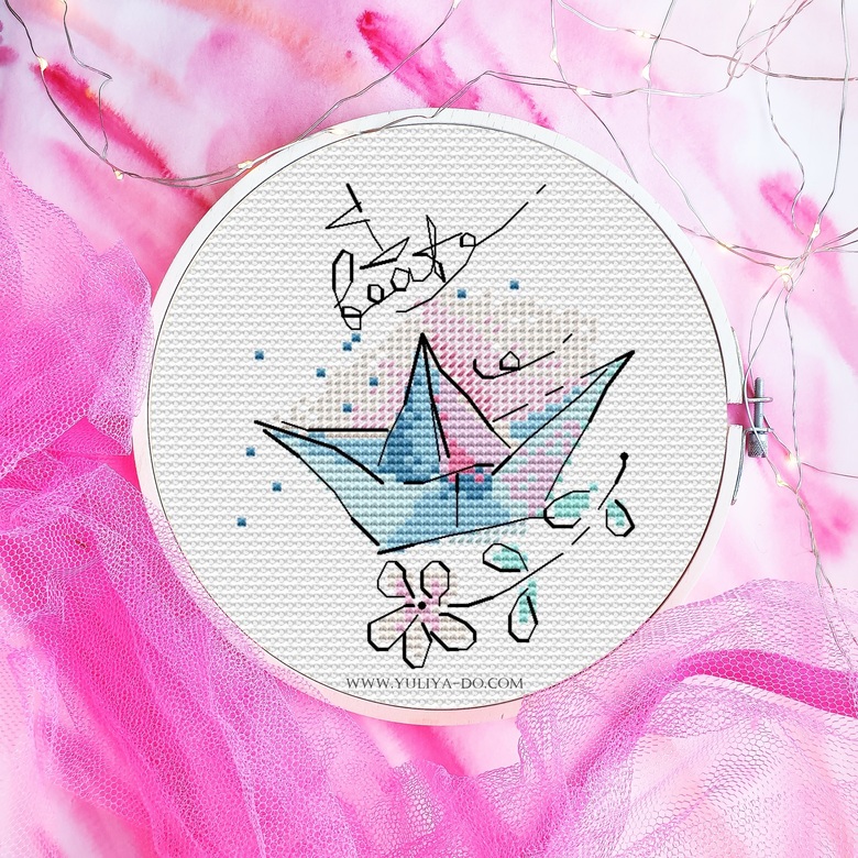 Схема вышивки "Весенние оригами. Лодка" (45*55крестиков)