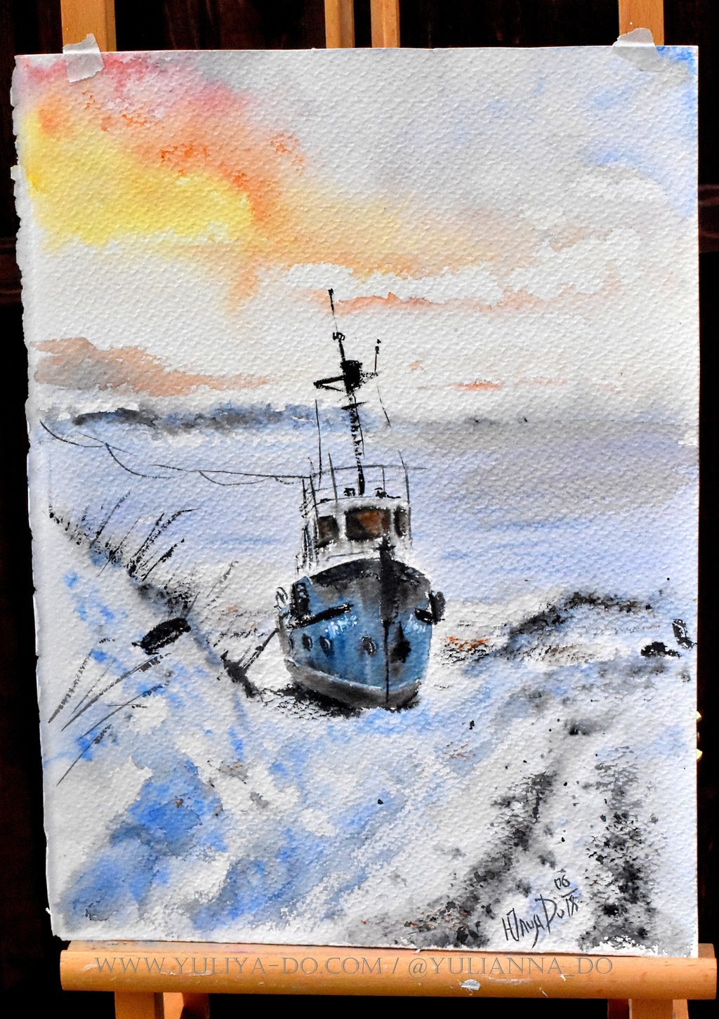 Акварельный пейзаж «Северный причал»