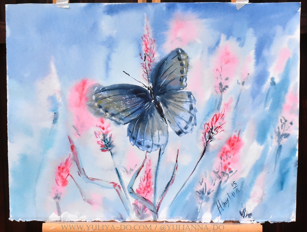 Акварельный пейзаж «Бабочка»