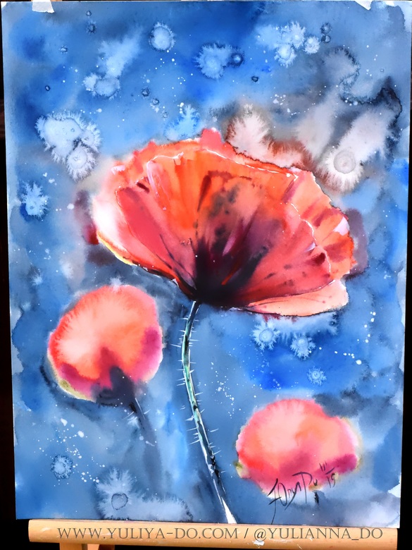 Акварельный пейзаж «Мак»