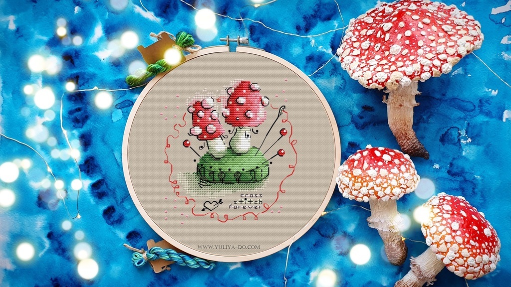 Схема вышивки "Мухоморчики Игольница" (59*64крестика)