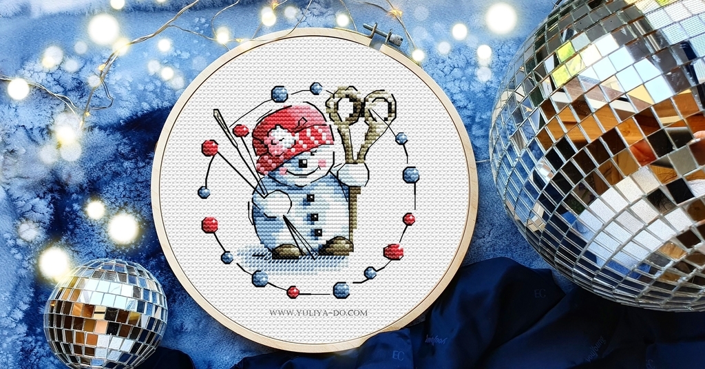 схема вышивки "Снеговик. Игольница" (57*56 крестиков)