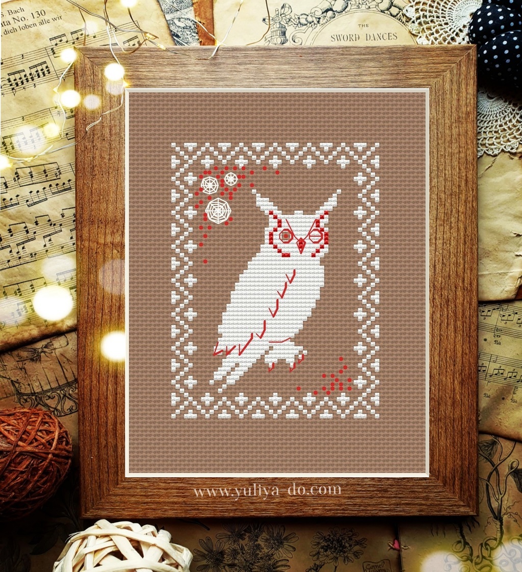 Схема вышивки "Сова. Примитив. Монохром." (46х65 кр.)