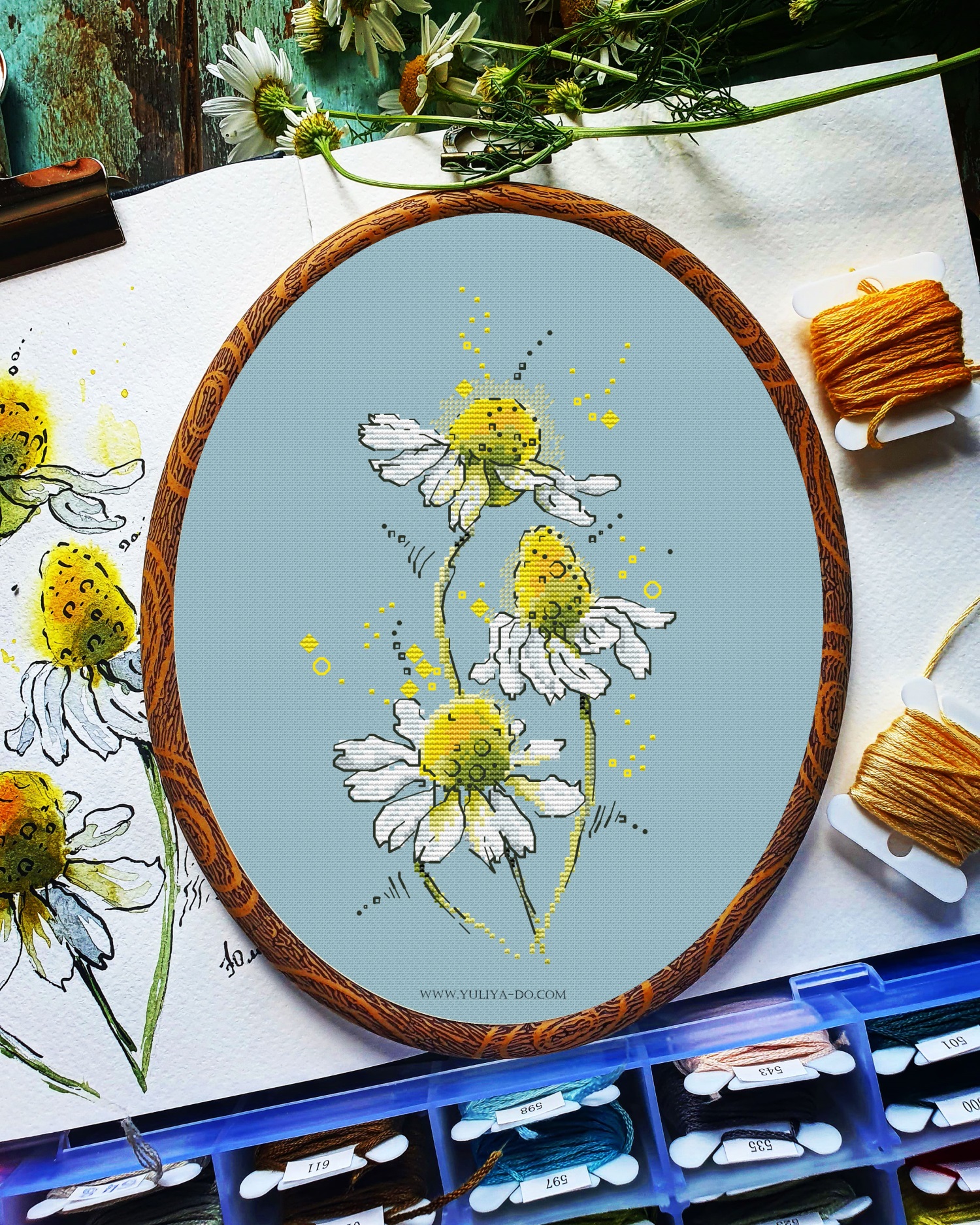 Схема вышивки "Три ромашки" (75х133кр.)