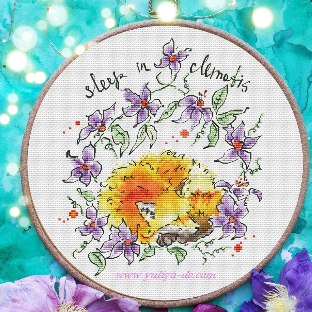 Схема вышивки "Лиса. Сон в клематисах" (97*114кр.)