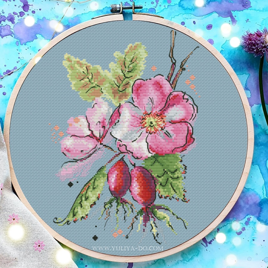 Схема вышивки "Розовый шиповник2 (98х142кр.)