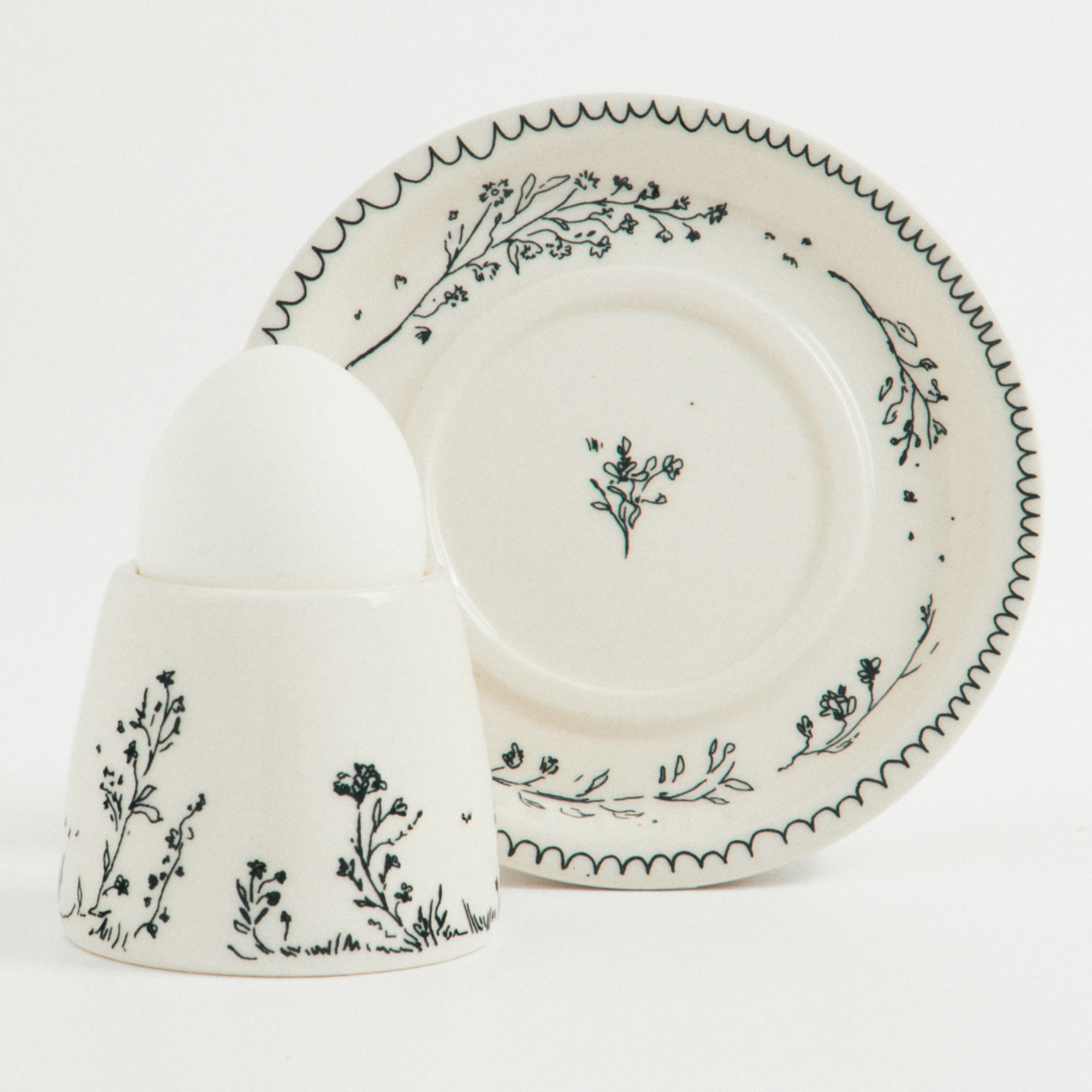 Набор блюдце и подставка для яйца зеленый орнамент SALOEV