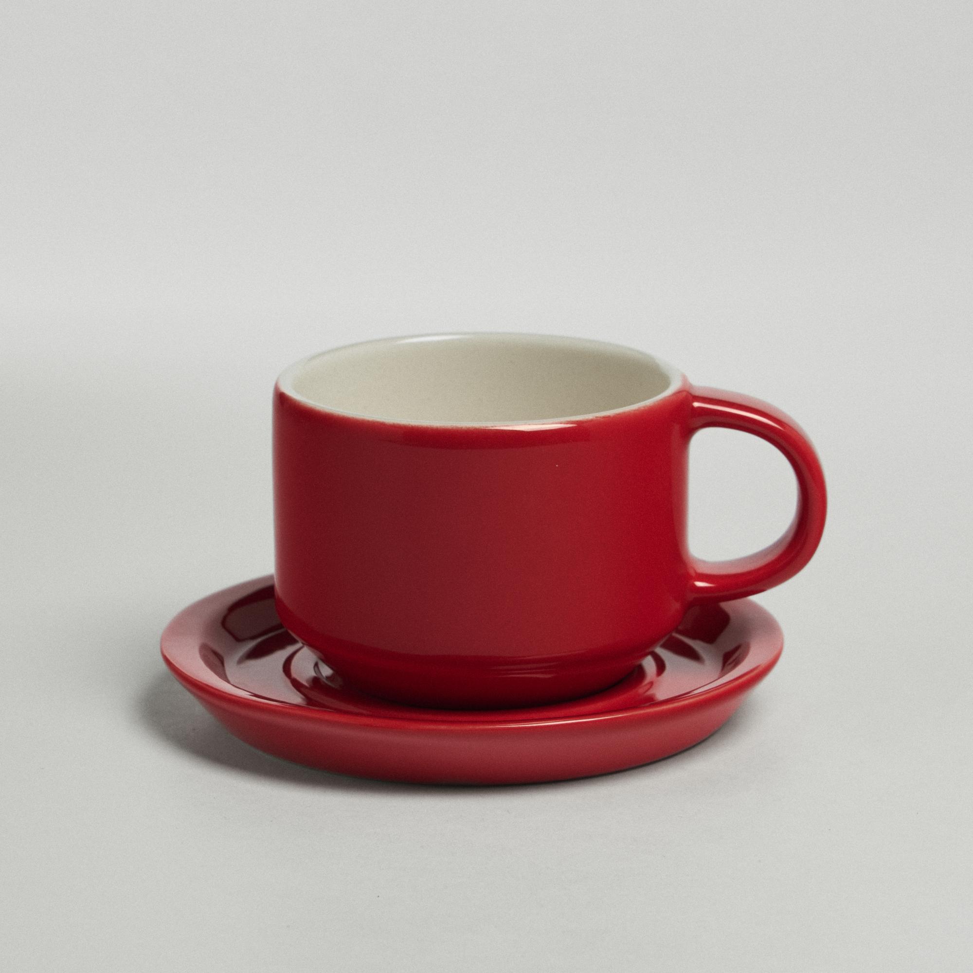 Чайная пара: кружка 250/350/450 мл и блюдце 13см. Цвет красный.