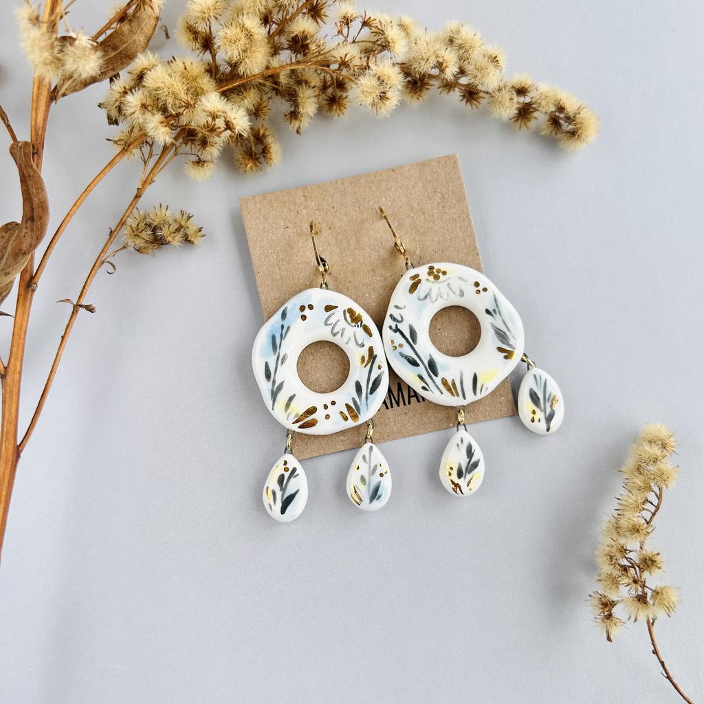 Зимний букет серьги галька с подвесками