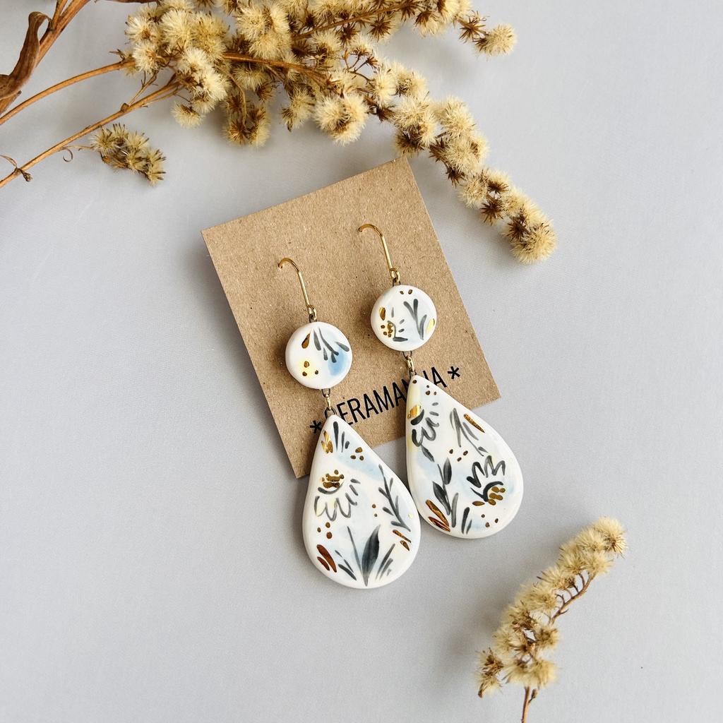 Зимний букет серьги круг капля