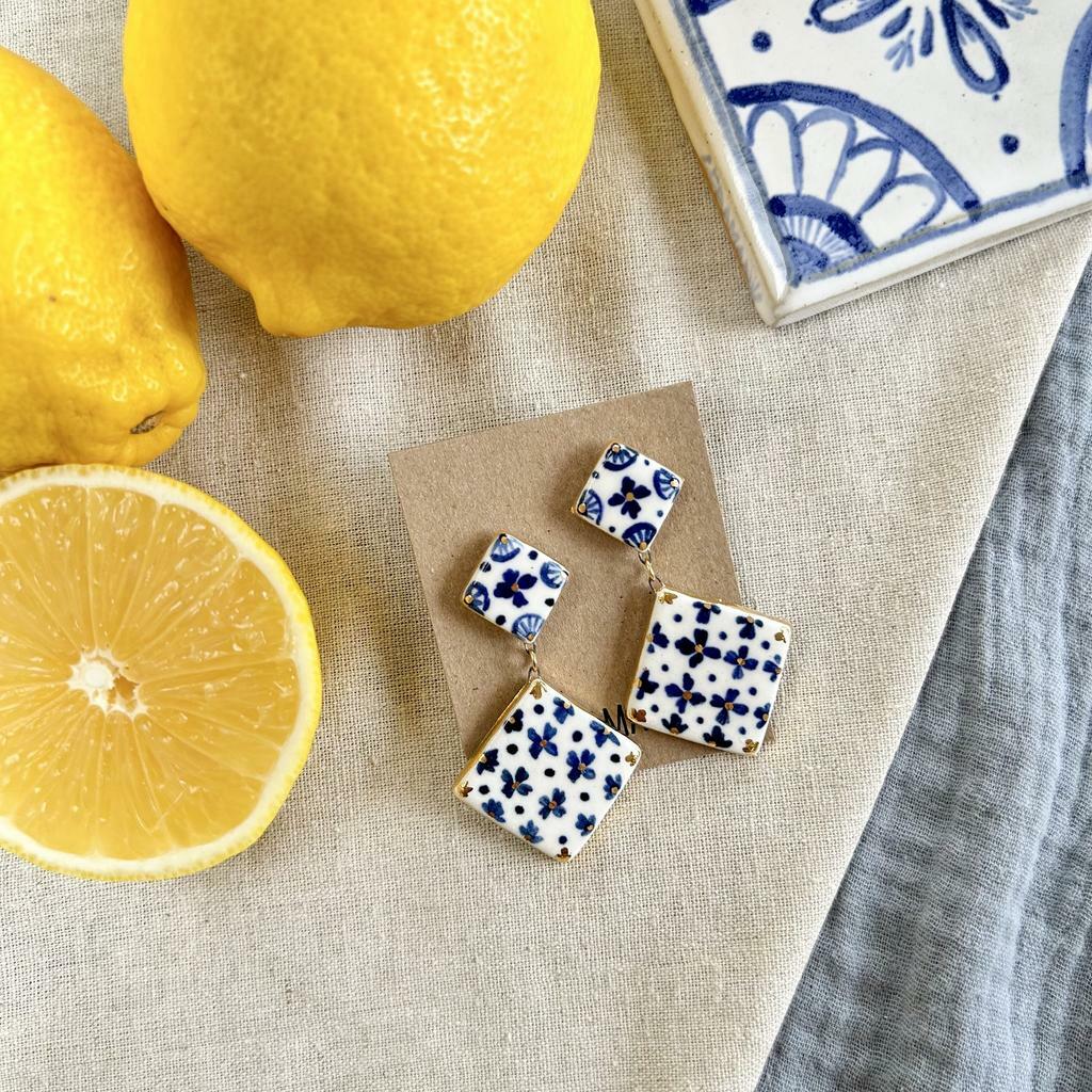 Серьги двойная плитка