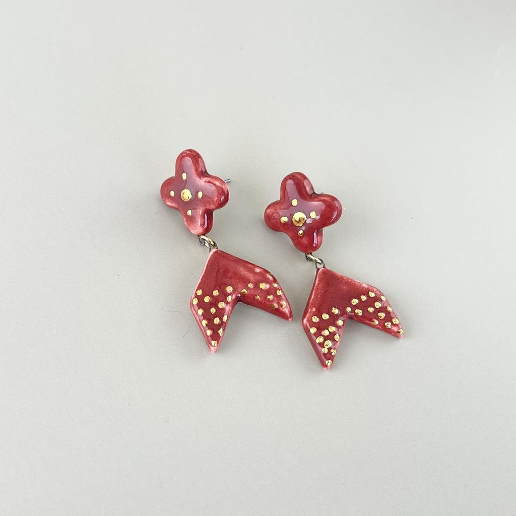 Серьги клевер стрела малина