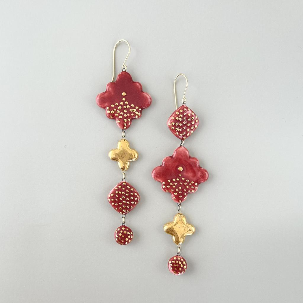 Серьги ромб клевер хоровод круг длинные малина