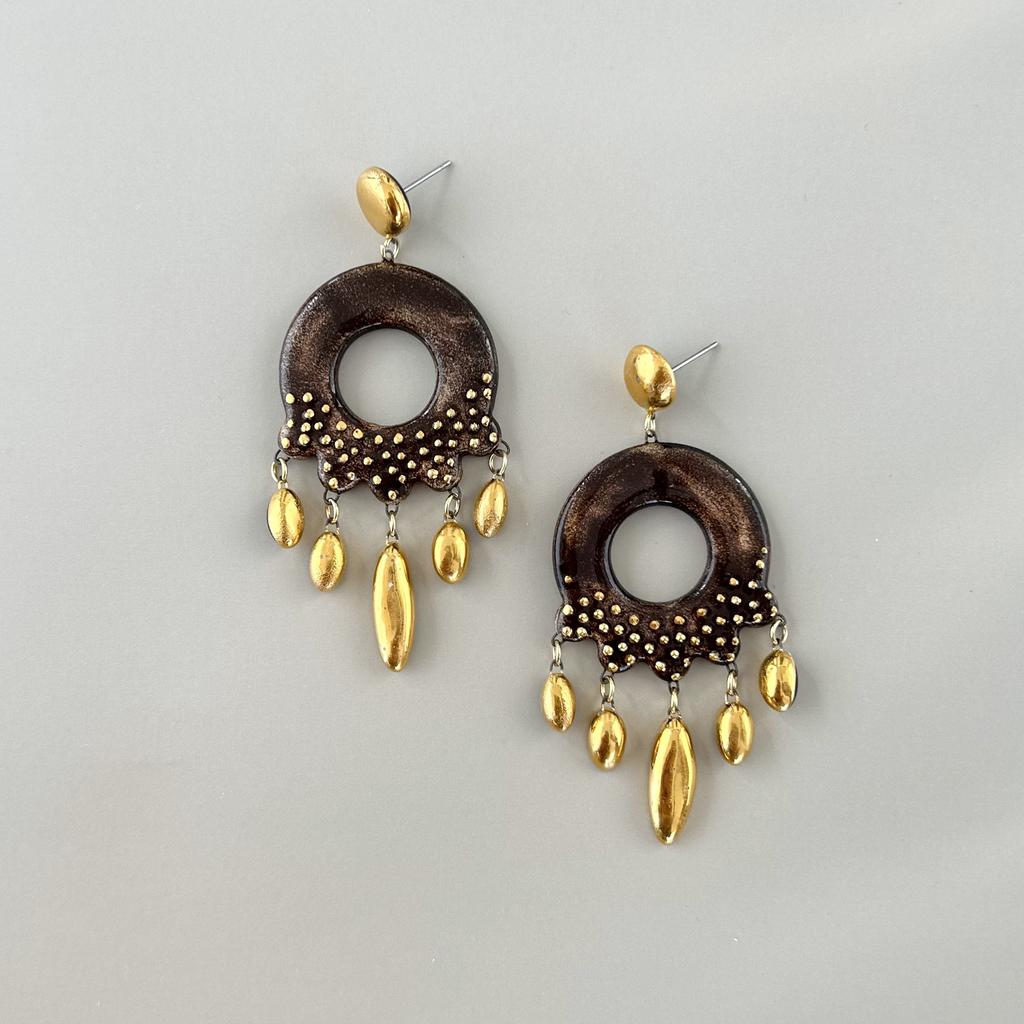 Серьги круглые с подвесками зернь эбеновые