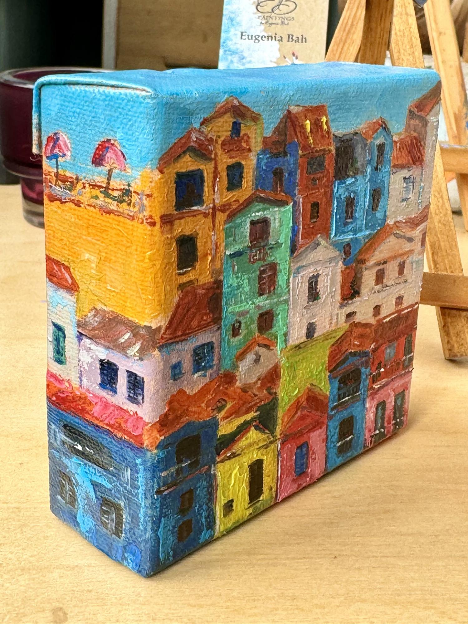 Картина на 3D холсте "Домики". Масло. 10х10х3,7 см