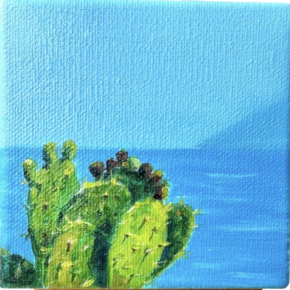 Сицилия: мини-портал в морской свет. Масло. 10х10х3,7 см. Картина на 3D холсте