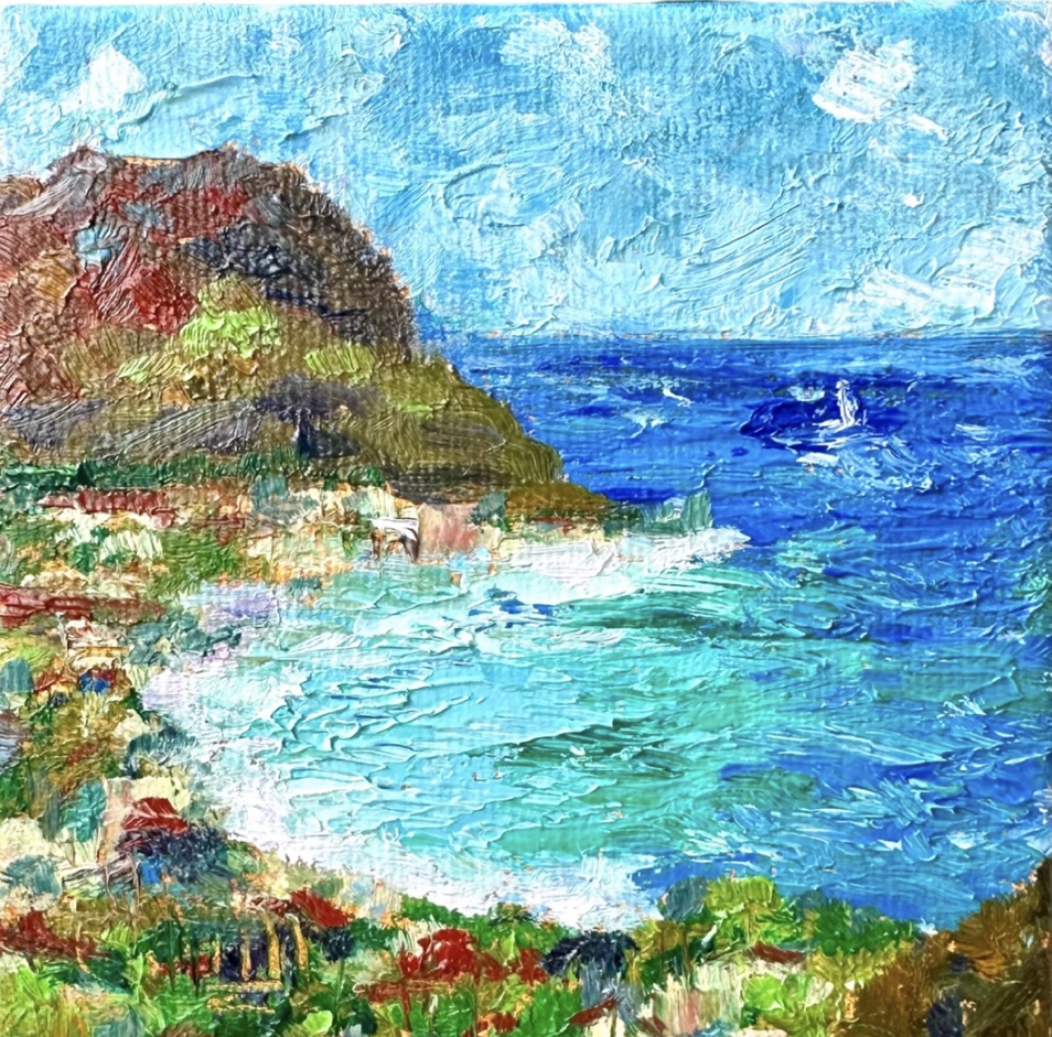 Монделло. Сицилия: мини-портал в море. Картина на 3D холсте Масло. 10х10х3,7 см