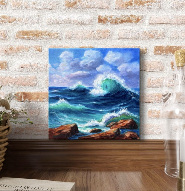 Картина "Дыхание океана". Авторская картина на холсте (хлопок, масло), 20х20 см