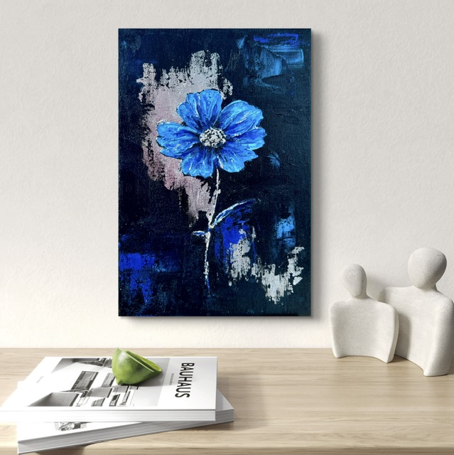 «Прохлада луны» — фактурная картина с серебряной поталью, 3D текстура, 30x20 см