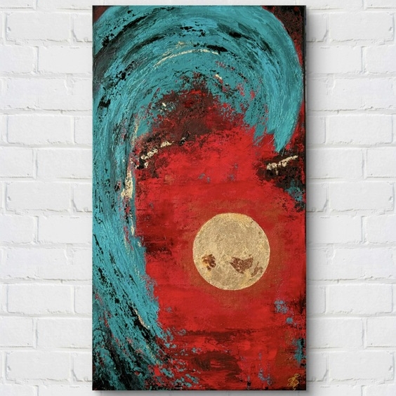 «Солнечный поток» — фактурная картина с серебряной поталью, 3D текстура, 45x25 см