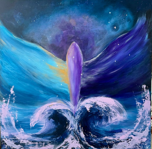 Птица двух миров. Невидимый путь. Картина на дереве,  50x50 см