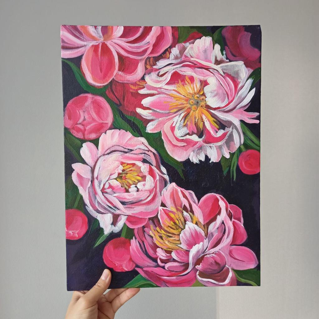 Картина "Лососевые пионы"