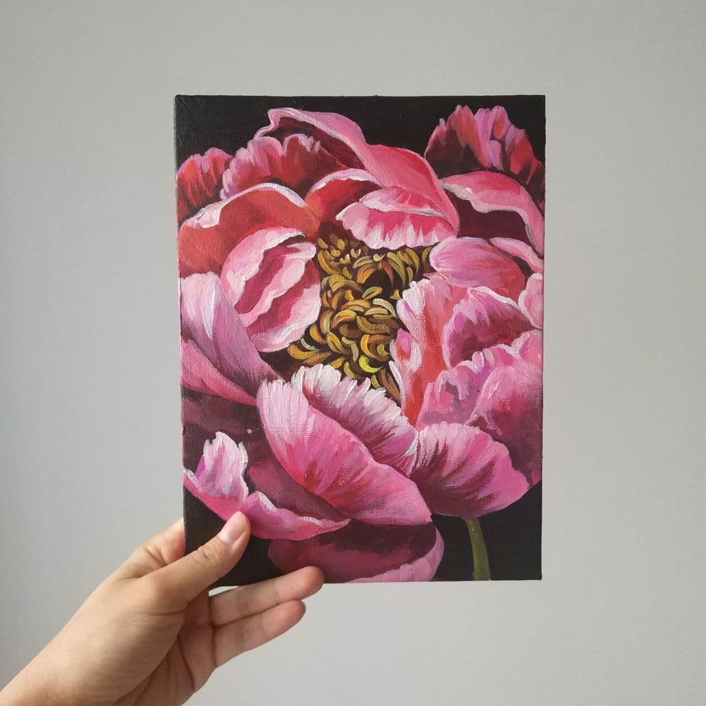 Картина на холсте акрилом пион розовый