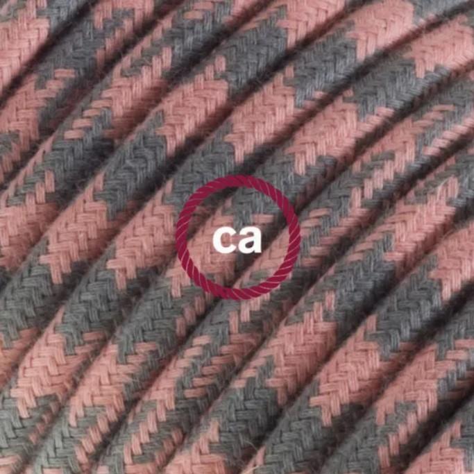 Провод цветной электрический в текстильной хлопковой оплётке серо-розовый "гусиная лапка" RP26
