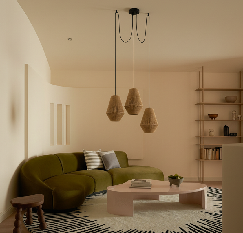 Светильник-паук  с абажурами из шнура