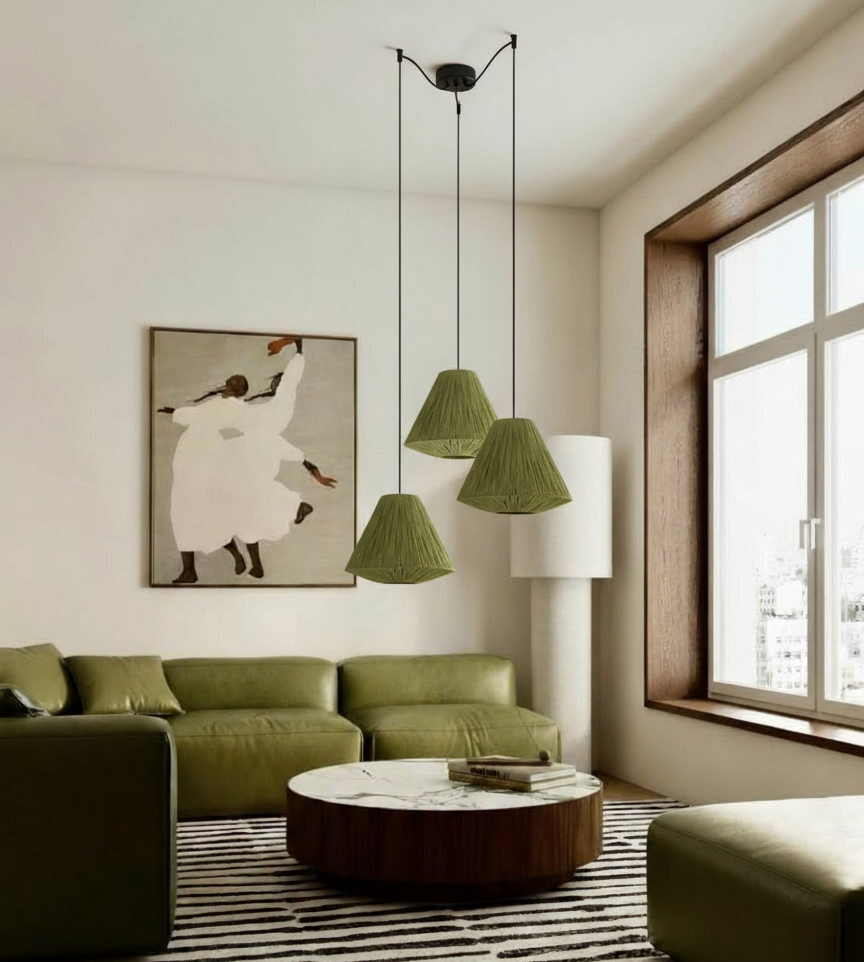 Светильник-паук  с  абажурами из рафии 2